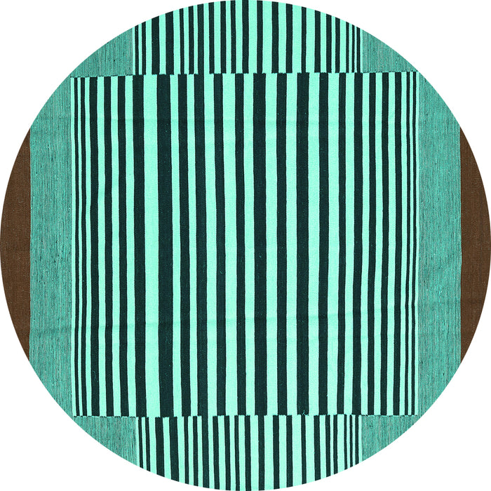 Round Machine Washable Abstract Turquoise Contemporary Area Rugs, wshcon2738turq