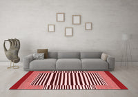 Machine Washable Abstract Red Contemporary Rug, wshcon2738red