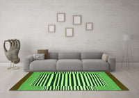 Machine Washable Abstract Green Contemporary Rug, wshcon2738grn