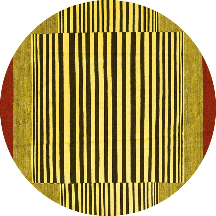 Round Abstract Yellow Contemporary Rug, con2738yw