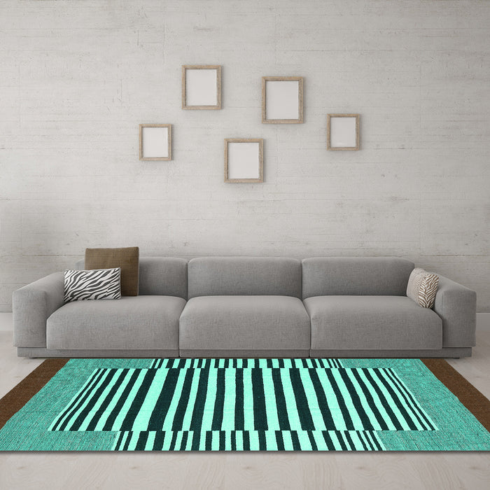 Machine Washable Abstract Turquoise Contemporary Area Rugs in a Living Room,, wshcon2738turq