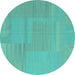 Round Machine Washable Abstract Turquoise Contemporary Area Rugs, wshcon2739turq