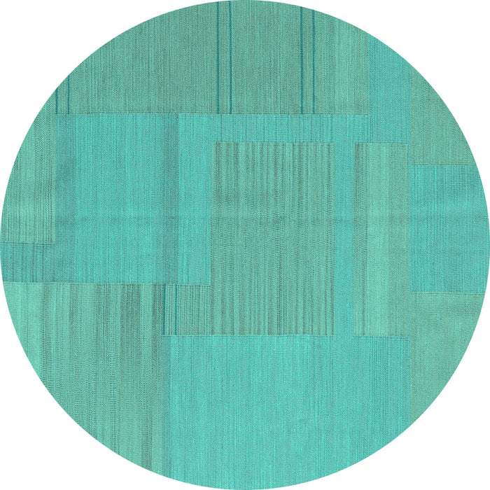 Round Abstract Turquoise Contemporary Rug, con2739turq