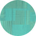 Round Abstract Turquoise Contemporary Rug, con2739turq