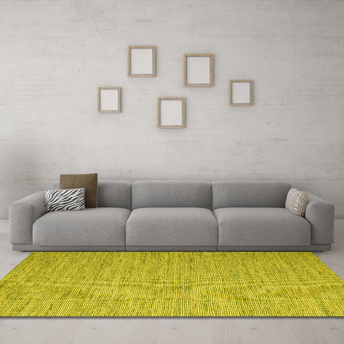 Machine Washable Abstract Yellow Contemporary Rug in a Living Room, wshcon2741yw