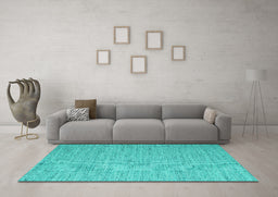 Machine Washable Abstract Turquoise Contemporary Area Rugs in a Living Room,, wshcon2741turq