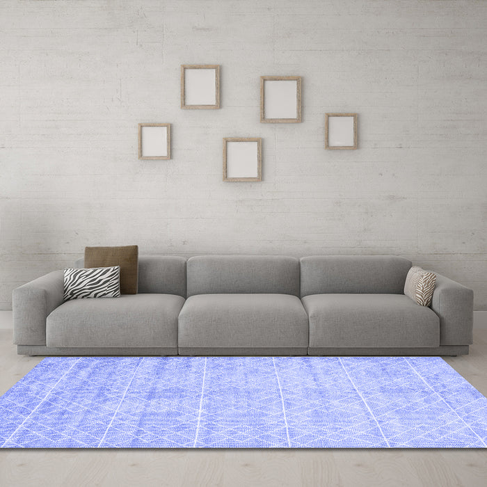 Machine Washable Abstract Blue Contemporary Rug in a Living Room, wshcon2742blu