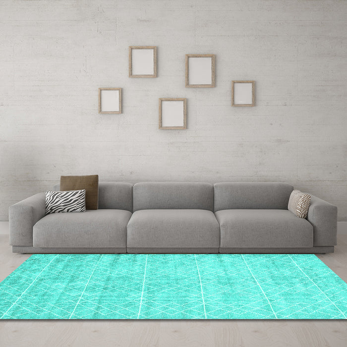 Machine Washable Abstract Turquoise Contemporary Area Rugs in a Living Room,, wshcon2742turq