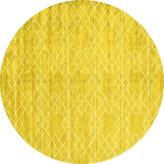 Round Abstract Yellow Contemporary Rug, con2742yw