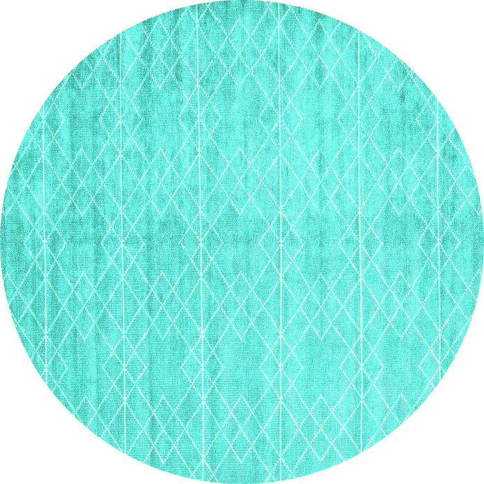 Round Machine Washable Abstract Turquoise Contemporary Area Rugs, wshcon2742turq