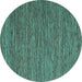 Round Machine Washable Abstract Turquoise Contemporary Area Rugs, wshcon2743turq