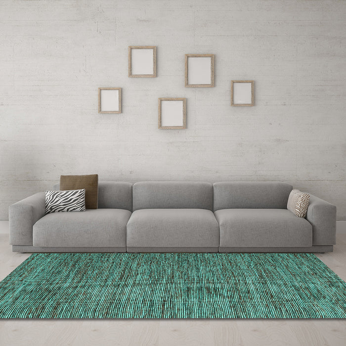 Machine Washable Abstract Turquoise Contemporary Area Rugs in a Living Room,, wshcon2743turq
