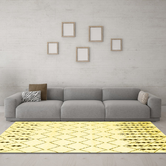 Machine Washable Terrilis Yellow Contemporary Rug in a Living Room, wshcon2744yw
