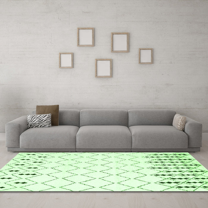 Machine Washable Terrilis Green Contemporary Area Rugs in a Living Room,, wshcon2744grn