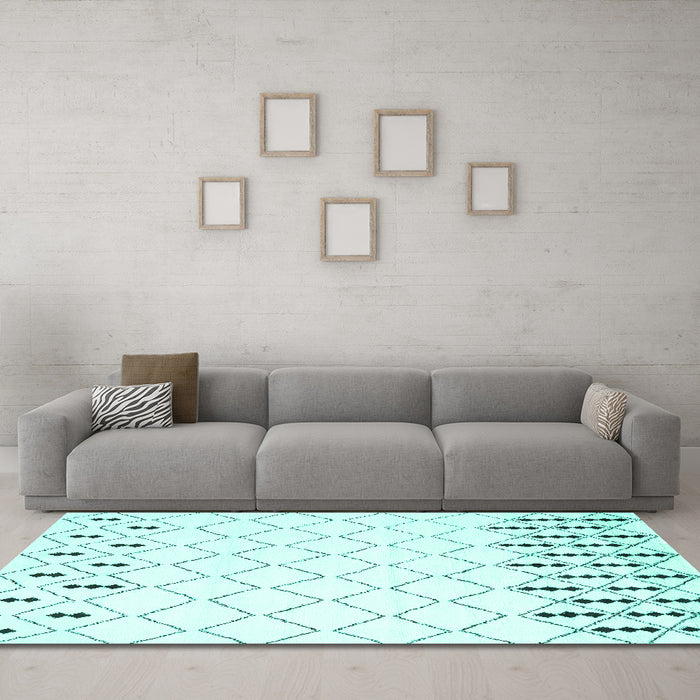 Machine Washable Terrilis Turquoise Contemporary Area Rugs in a Living Room,, wshcon2744turq