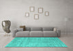 Machine Washable Abstract Turquoise Contemporary Area Rugs in a Living Room,, wshcon2745turq