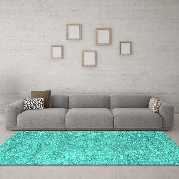 Machine Washable Abstract Turquoise Contemporary Area Rugs in a Living Room,, wshcon2745turq