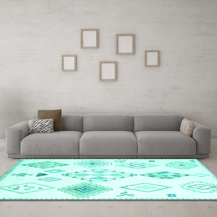 Machine Washable Solid Turquoise Modern Area Rugs in a Living Room,, wshcon2746turq