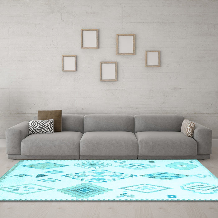 Machine Washable Solid Light Blue Modern Rug in a Living Room, wshcon2746lblu