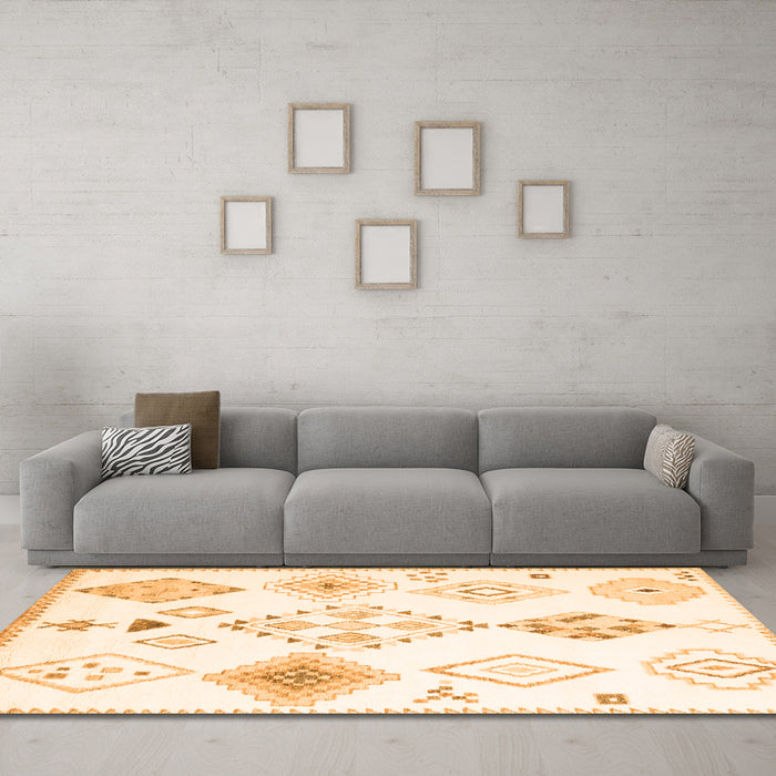 Machine Washable Solid Orange Modern Area Rugs in a Living Room, wshcon2746org