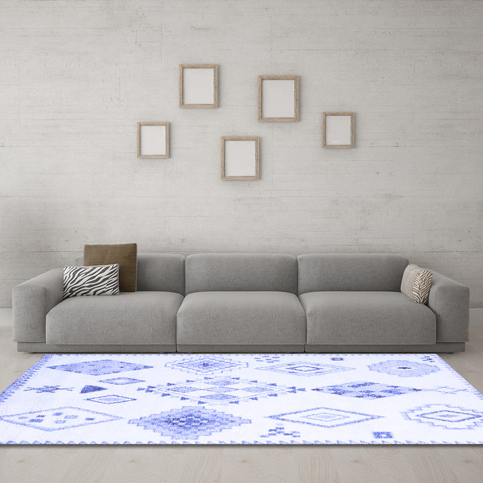 Machine Washable Solid Blue Modern Rug in a Living Room, wshcon2746blu