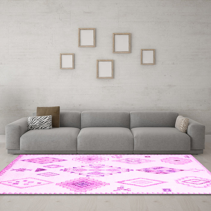 Machine Washable Solid Pink Modern Rug in a Living Room, wshcon2746pnk