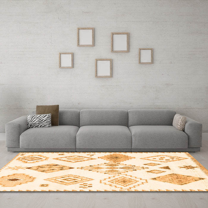 Machine Washable Solid Orange Modern Area Rugs in a Living Room, wshcon2747org