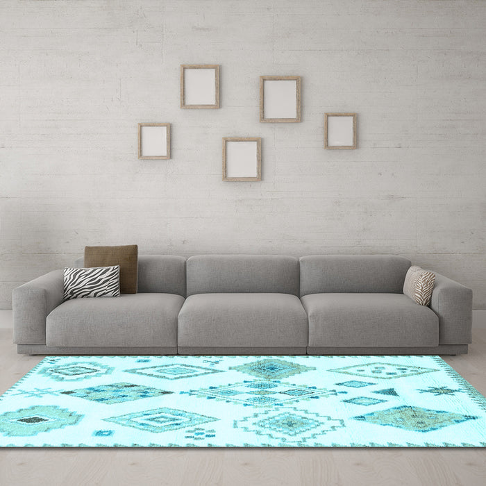 Machine Washable Solid Light Blue Modern Rug in a Living Room, wshcon2747lblu