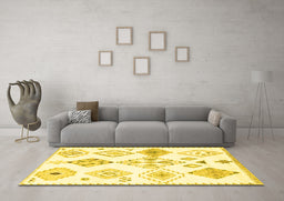 Machine Washable Solid Yellow Modern Rug in a Living Room, wshcon2747yw