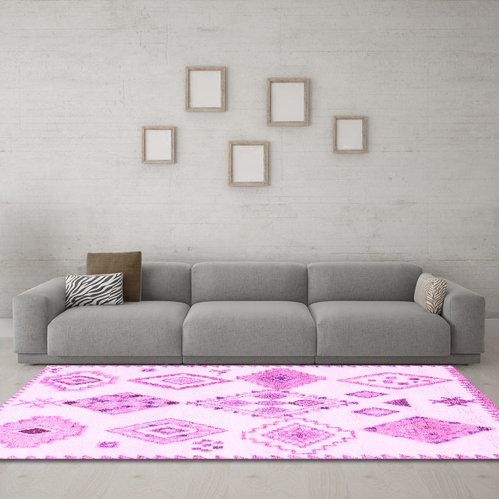 Machine Washable Solid Pink Modern Rug in a Living Room, wshcon2747pnk