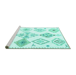 Sideview of Machine Washable Solid Turquoise Modern Area Rugs, wshcon2747turq