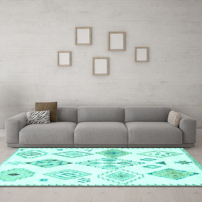 Machine Washable Solid Turquoise Modern Area Rugs in a Living Room,, wshcon2747turq