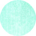 Round Machine Washable Solid Turquoise Modern Area Rugs, wshcon2748turq