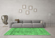 Machine Washable Abstract Emerald Green Contemporary Area Rugs in a Living Room,, wshcon2749emgrn