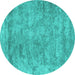 Round Machine Washable Abstract Turquoise Contemporary Area Rugs, wshcon2749turq