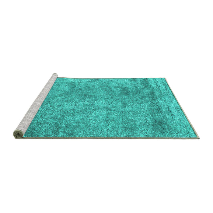 Sideview of Machine Washable Abstract Turquoise Contemporary Area Rugs, wshcon2749turq