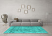 Machine Washable Abstract Turquoise Contemporary Area Rugs in a Living Room,, wshcon2749turq