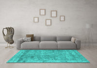 Machine Washable Abstract Turquoise Contemporary Rug, wshcon2749turq