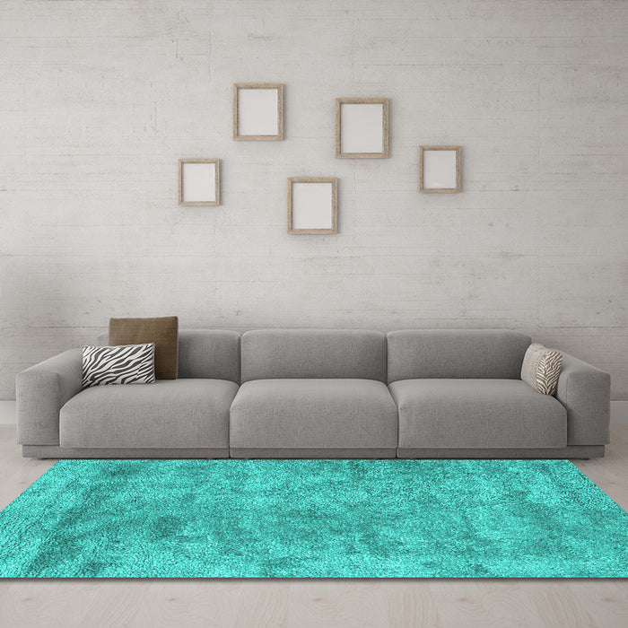 Machine Washable Abstract Turquoise Contemporary Area Rugs in a Living Room,, wshcon2749turq