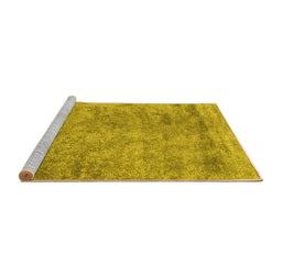 Sideview of Machine Washable Abstract Yellow Contemporary Rug, wshcon2749yw