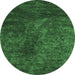 Round Machine Washable Abstract Emerald Green Contemporary Area Rugs, wshcon2750emgrn