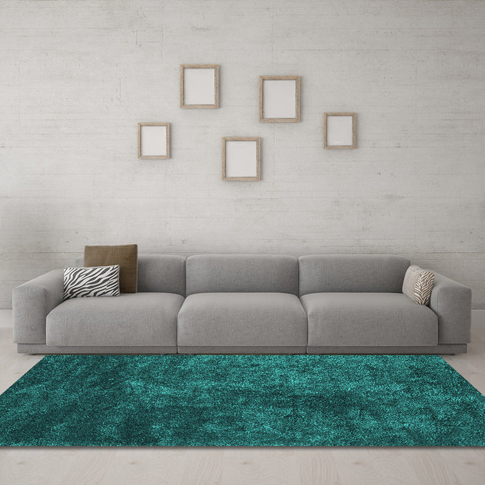 Machine Washable Abstract Turquoise Contemporary Area Rugs in a Living Room,, wshcon2750turq