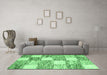 Machine Washable Abstract Emerald Green Contemporary Area Rugs in a Living Room,, wshcon2751emgrn