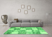 Machine Washable Abstract Green Contemporary Rug, wshcon2751grn