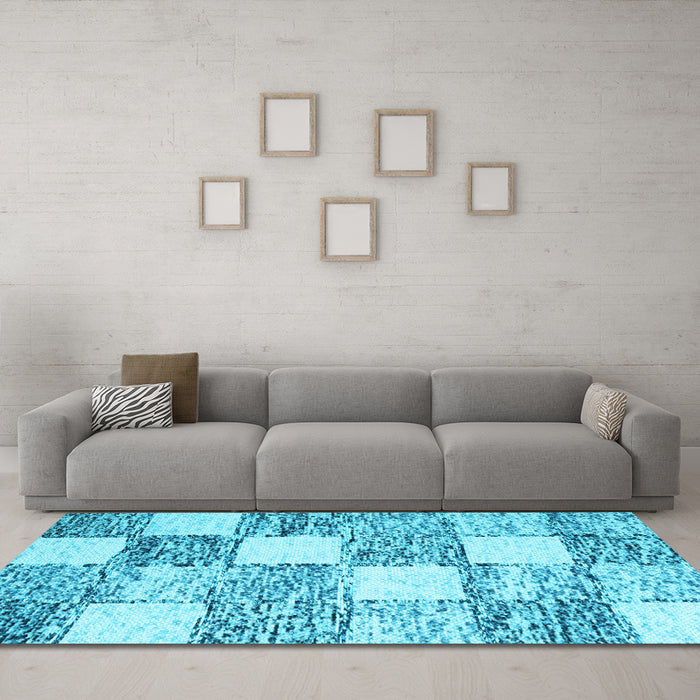 Machine Washable Abstract Light Blue Contemporary Rug in a Living Room, wshcon2751lblu