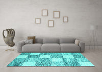 Machine Washable Abstract Turquoise Contemporary Rug, wshcon2751turq