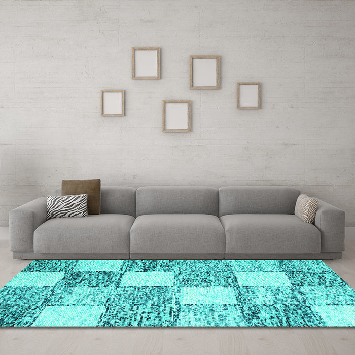 Machine Washable Abstract Turquoise Contemporary Area Rugs in a Living Room,, wshcon2751turq
