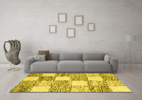 Machine Washable Abstract Yellow Contemporary Rug, wshcon2751yw