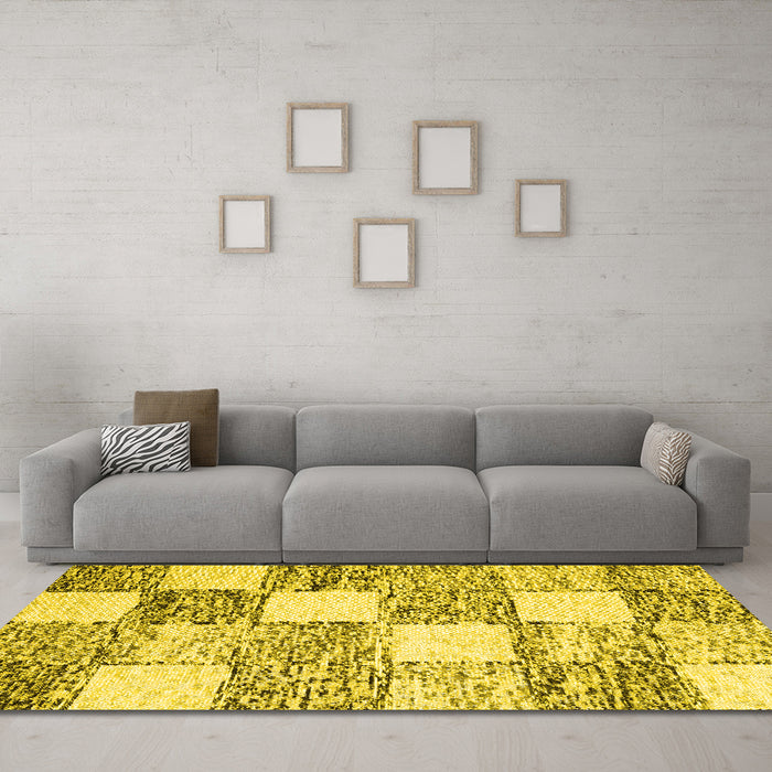 Machine Washable Abstract Yellow Contemporary Rug in a Living Room, wshcon2751yw
