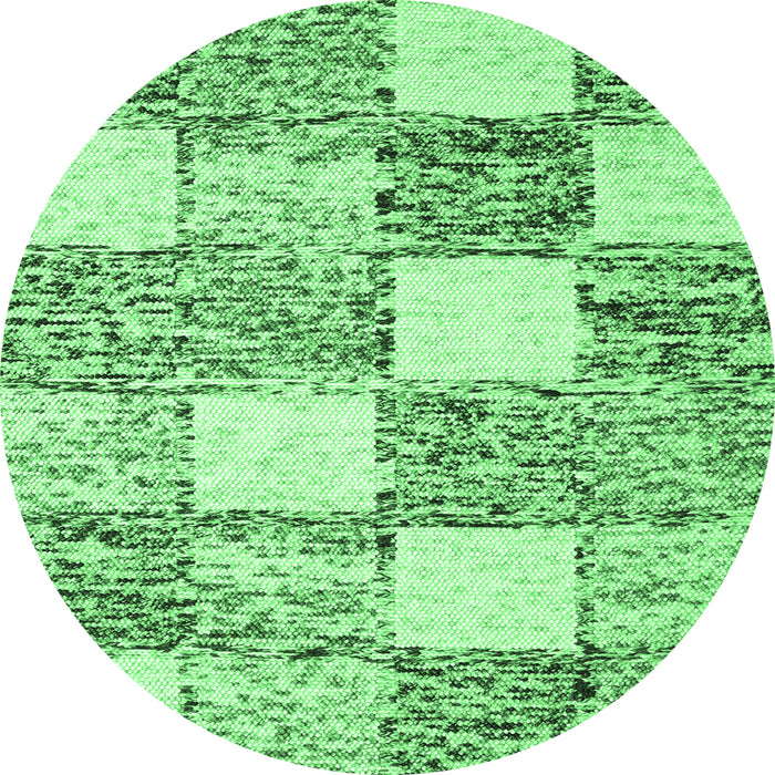 Round Machine Washable Abstract Emerald Green Contemporary Area Rugs, wshcon2751emgrn